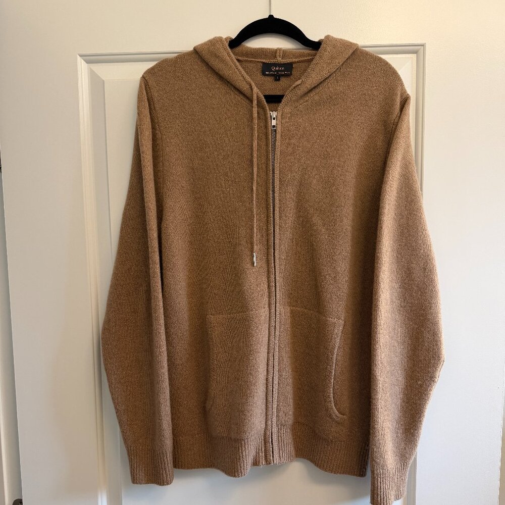 Quince Soft Mongolian Cashmere Zip Hoodie Cardigan Teak Size L - Picture 3 of 6